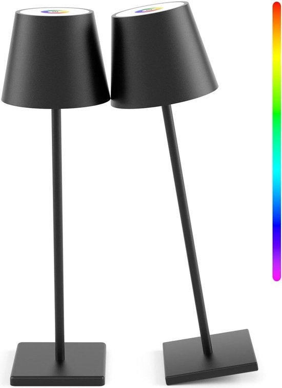 Lot de 2 lampes de table rechargeables - RGBWW - Intensité réglable - Étanche - 38 cm - Noir - Norme néerlandaise