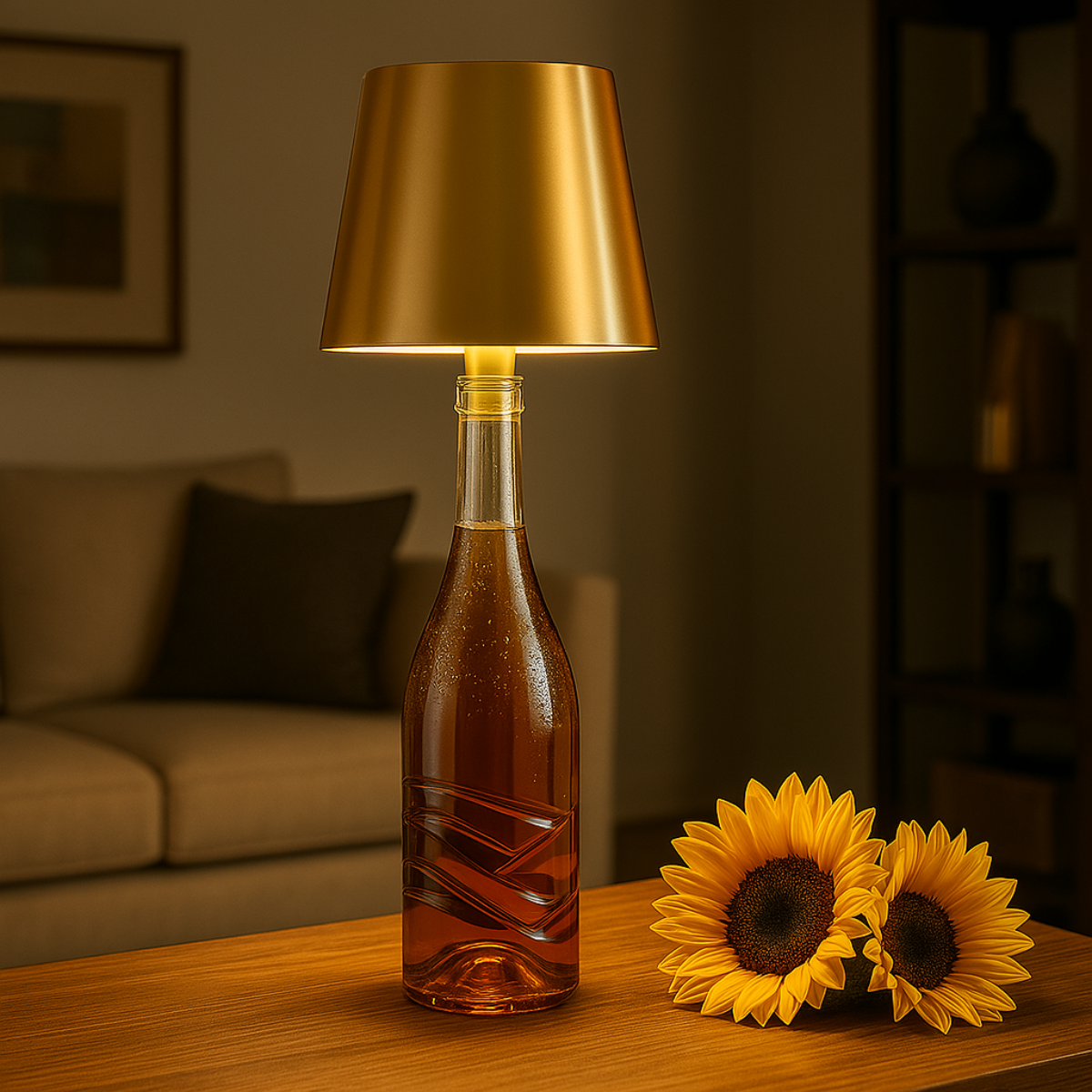 Lot de 2 lampes rechargeables pour bouteilles - Lampe de table à intensité variable - Aluminium - Étanche - Doré - Norme néerlandaise