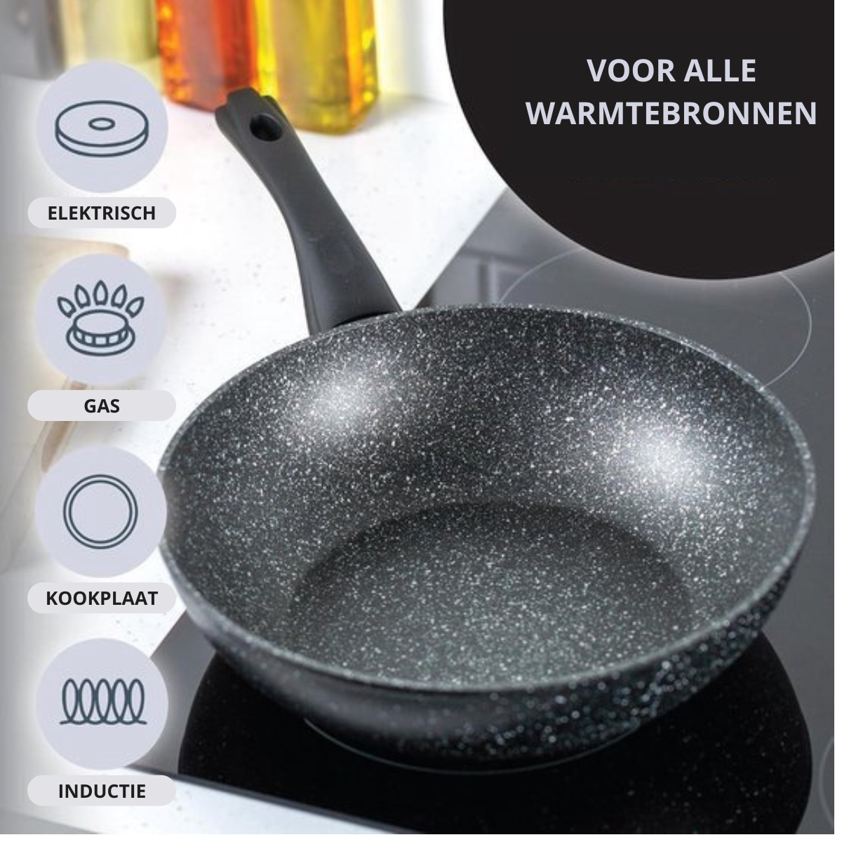 Wokpan Ø 28cm Inductie Anti-Aanbak Alle Warmtebronnen PTFE en PFAS vrij