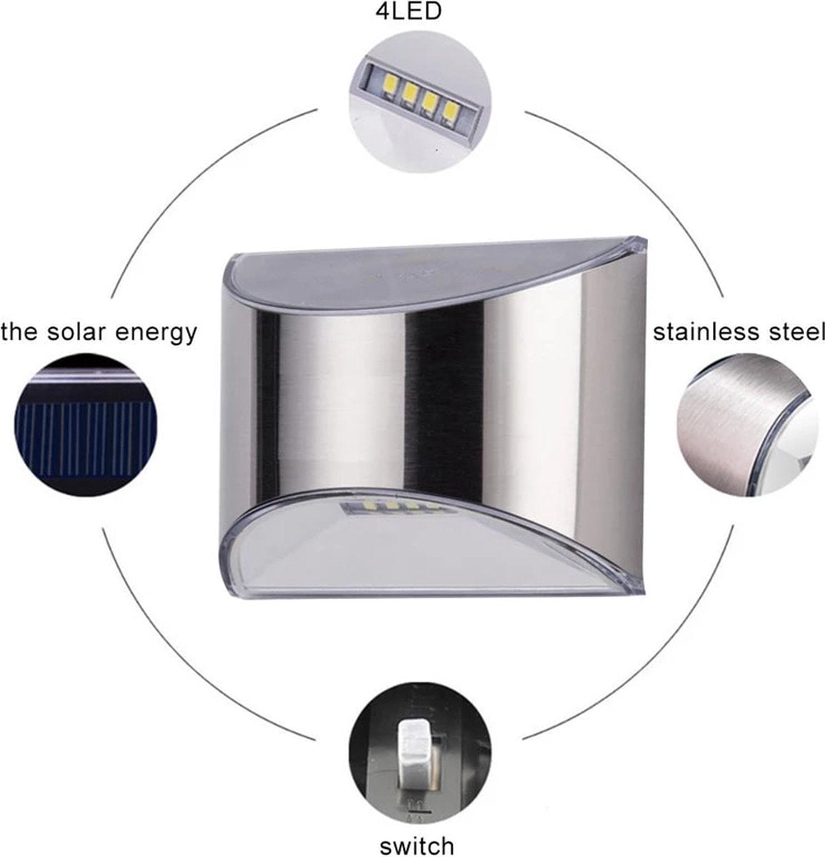 6 Stuks LED Buitenlamp Zonne-Energie RVS Sino