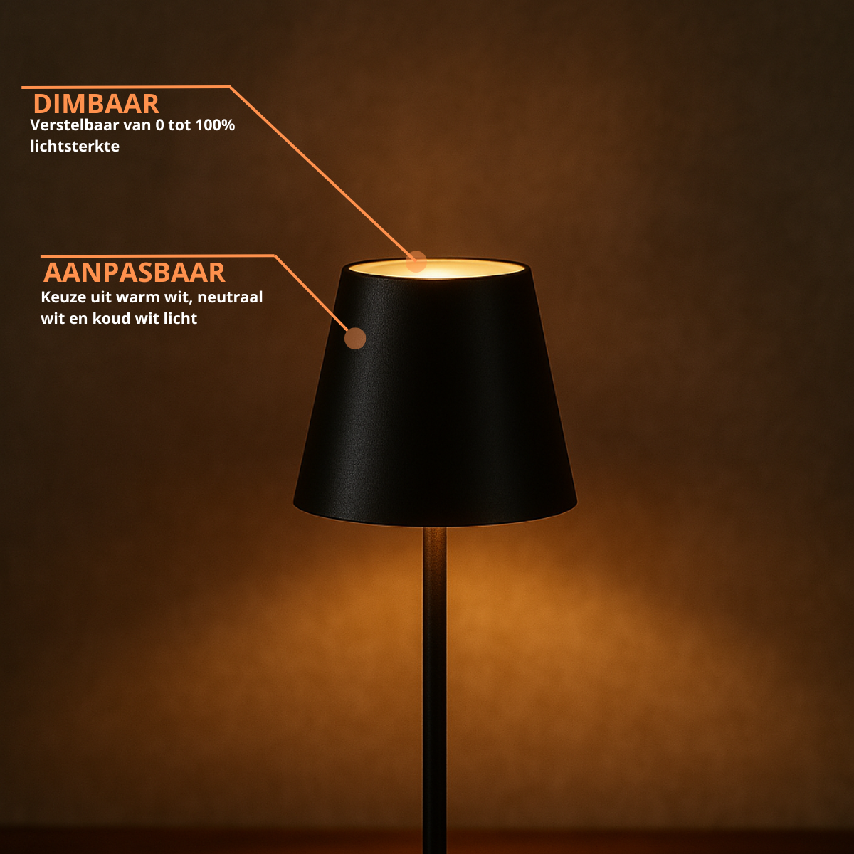 2 Stuks - Oplaadbare Tafellamp - Dimbaar - Waterdicht - 38CM - Zwart - Dutch Standard