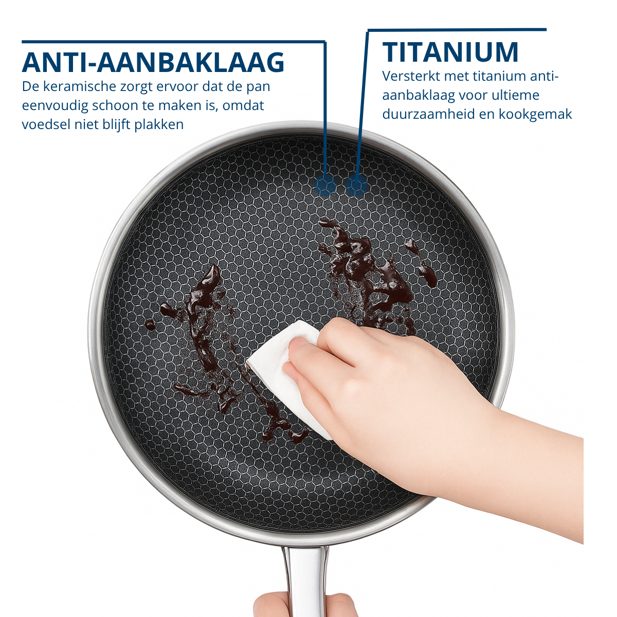 Poêle wok 28 cm - Acier inoxydable antiadhésif - Sans PFAS - Céramique - Diamant