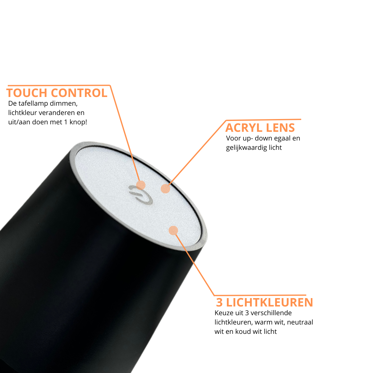 Lampe bouteille rechargeable - Lampe de table à intensité variable - Aluminium - Étanche - Noir - Norme néerlandaise
