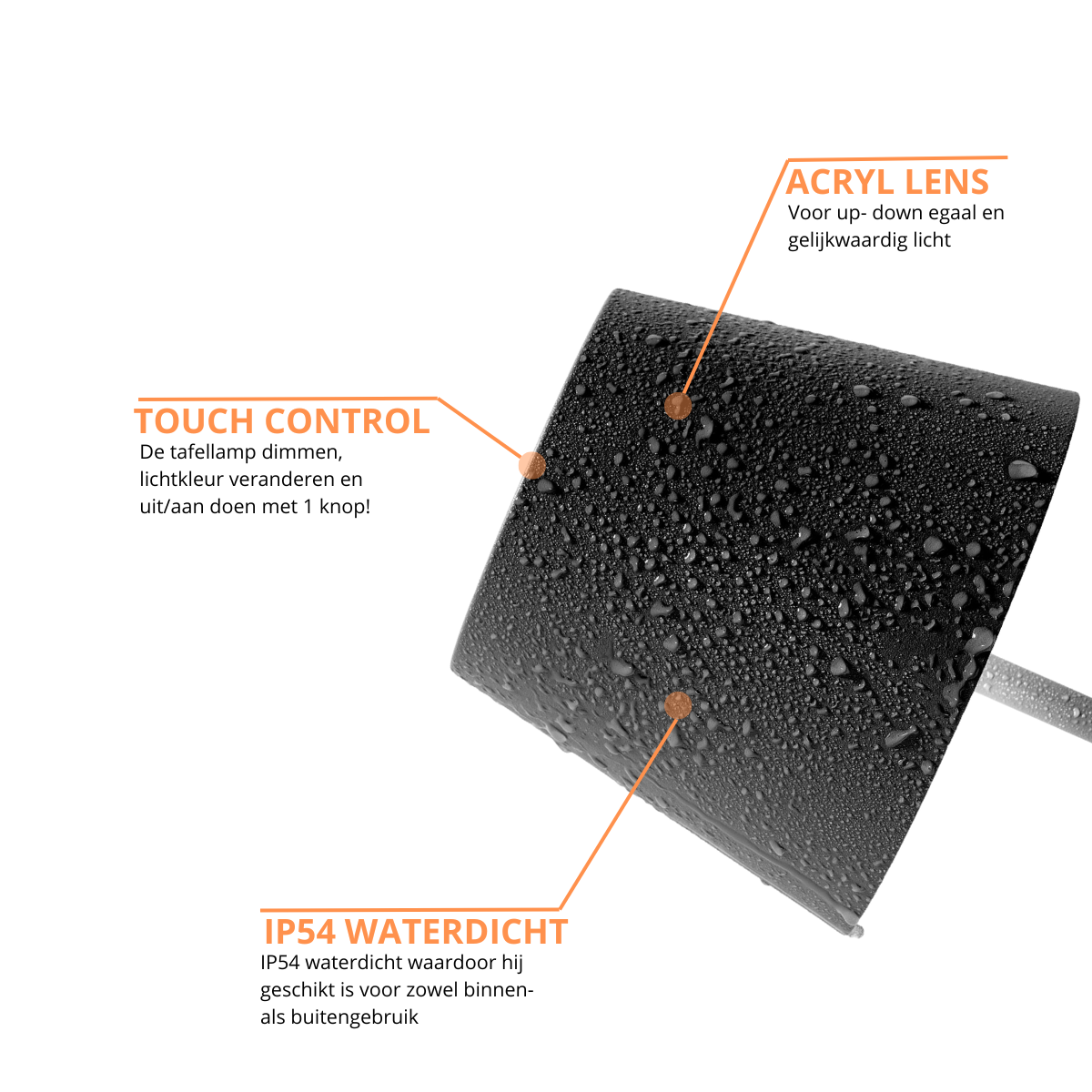Oplaadbare Tafellamp - Dimbaar - Waterdicht - 26CM - Zwart - Dutch Standard
