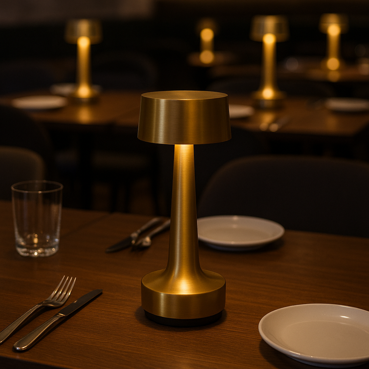Lot de 2 lampes de table rechargeables, à intensité variable, étanches, 21 cm, dorées, conformes aux normes néerlandaises.
