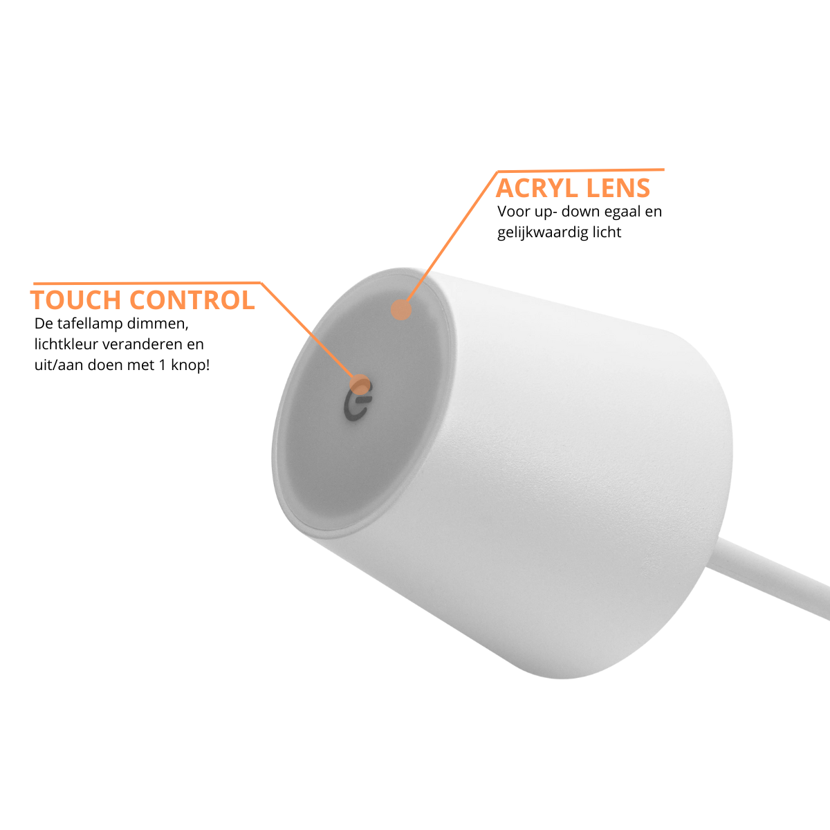 Oplaadbare Tafellamp - Dimbaar - Waterdicht - 38CM - Wit- Dutch Standard