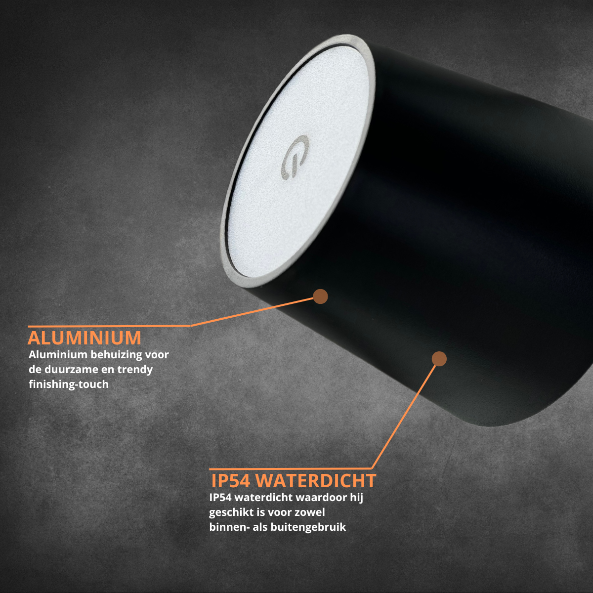 Lampe bouteille rechargeable - Lampe de table à intensité variable - Aluminium - Étanche - Noir - Norme néerlandaise