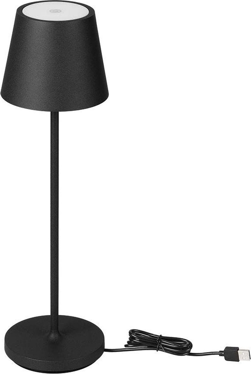 Lampe de table rechargeable noire étanche avec station d'accueil, intensité variable, 38 cm