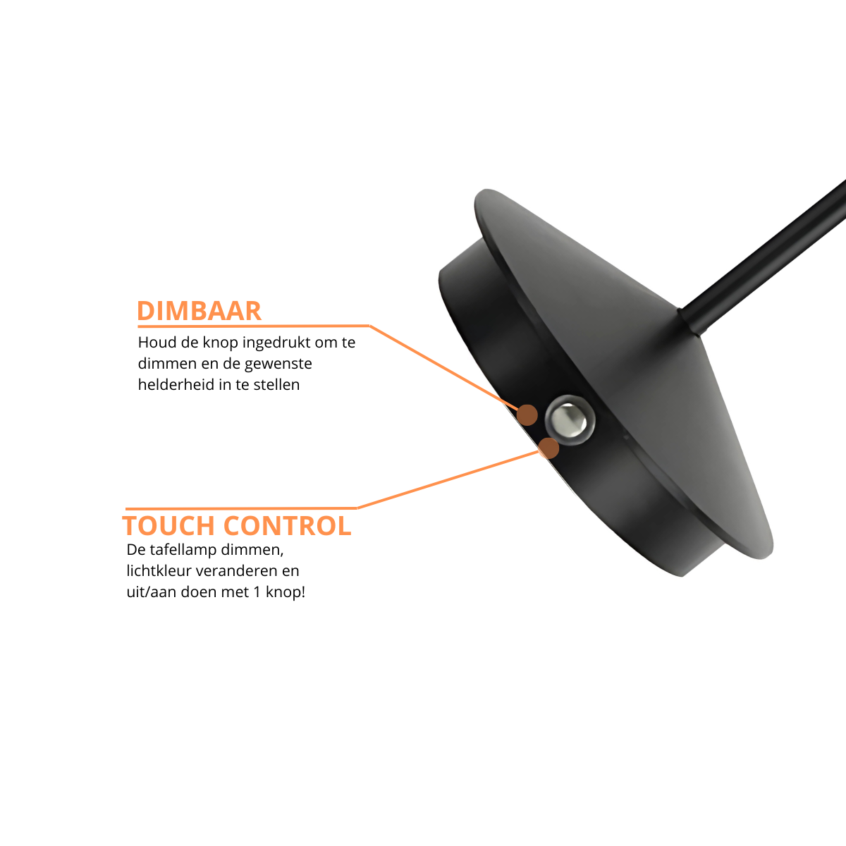 Lampe de table rechargeable - Intensité réglable - Étanche - 29 cm - Noire - Norme néerlandaise