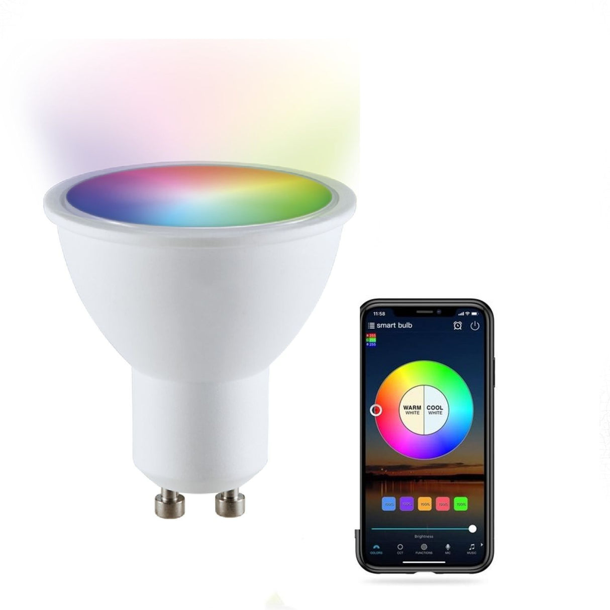Lampe LED intelligente GU10 RGBWW à intensité variable 5W