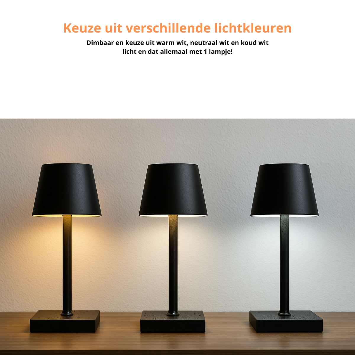 Oplaadbare Tafellamp - Dimbaar - Waterdicht - 26CM - Zwart - Dutch Standard