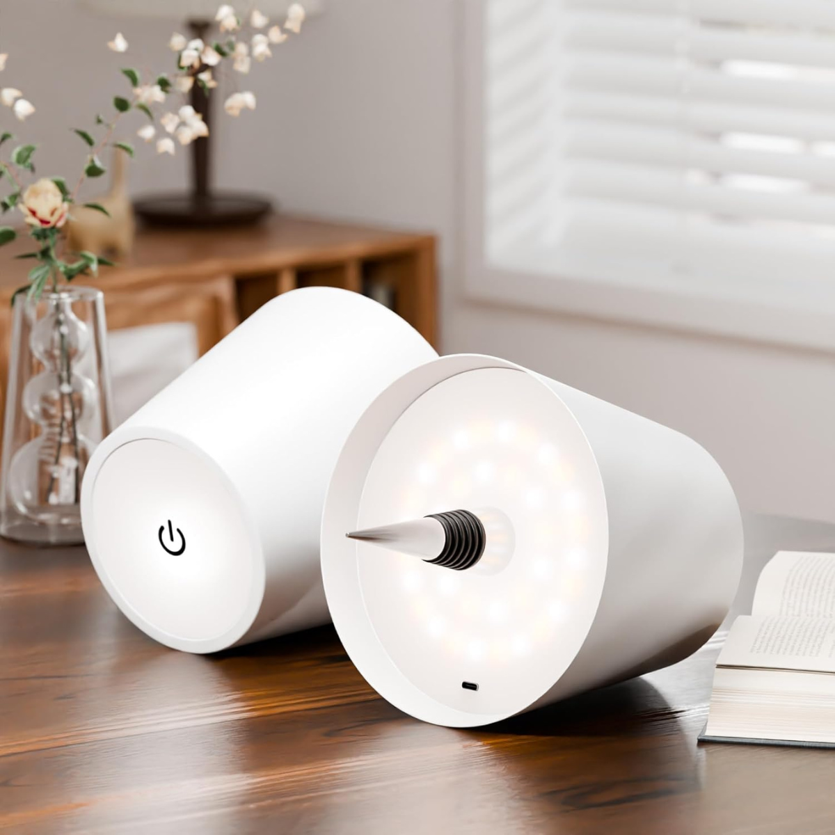 Lot de 2 lampes rechargeables pour bouteilles - Lampe de table à intensité variable - Aluminium - Étanche - Blanc - Norme néerlandaise