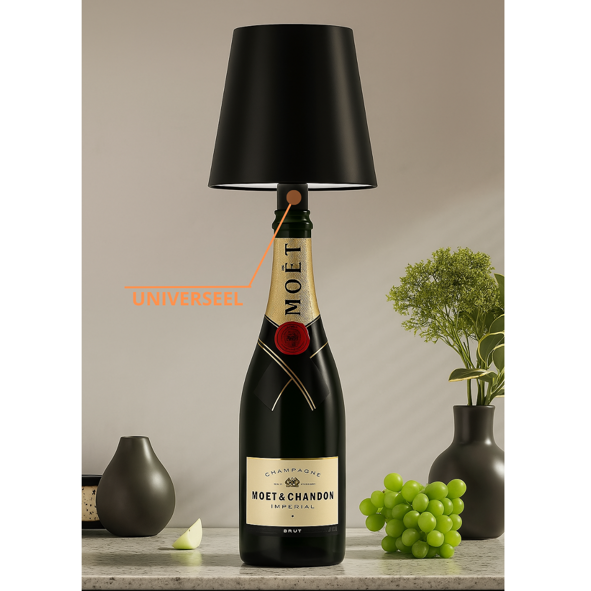 Lot de 2 lampes rechargeables pour bouteilles - Lampe de table à intensité variable - Aluminium - Noir - Norme néerlandaise