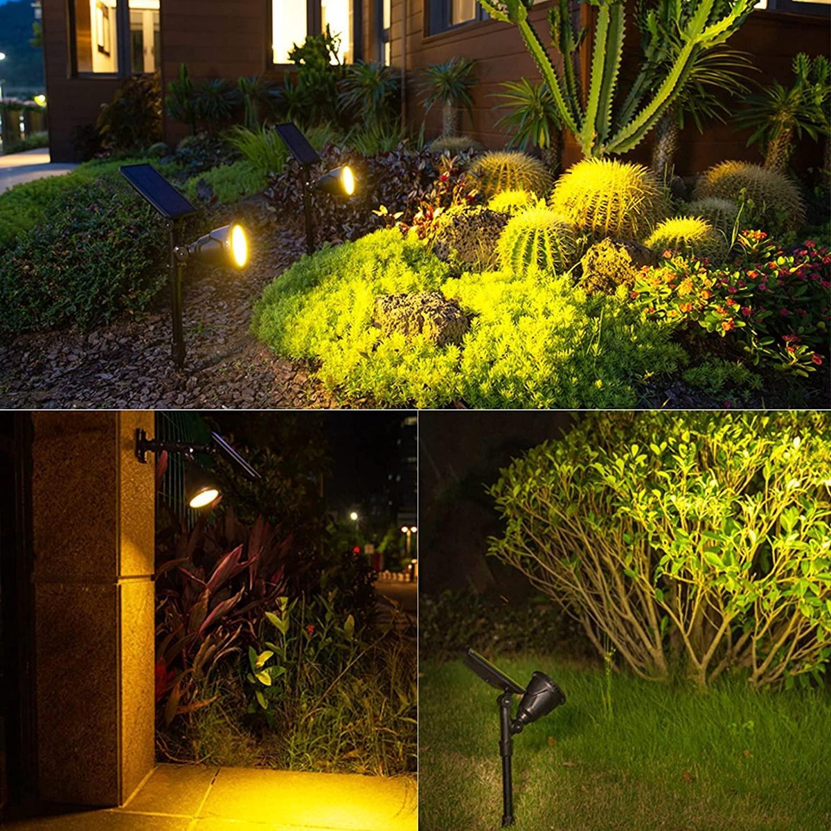 Éclairage extérieur solaire pour jardin, lampe 2 en 1 à piquer, spot au sol et applique murale