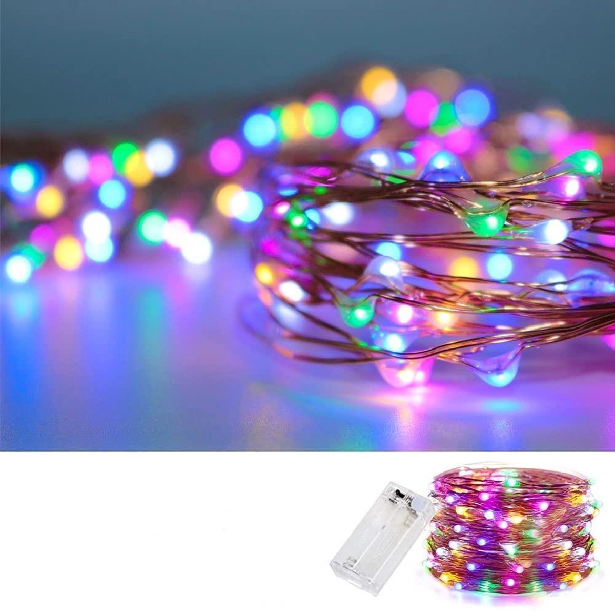 Guirlande lumineuse féérique à LED de 5 m avec 100 LED multicolores, fonctionnant sur piles, pour une ambiance romantique et lumineuse, idéale pour Noël.