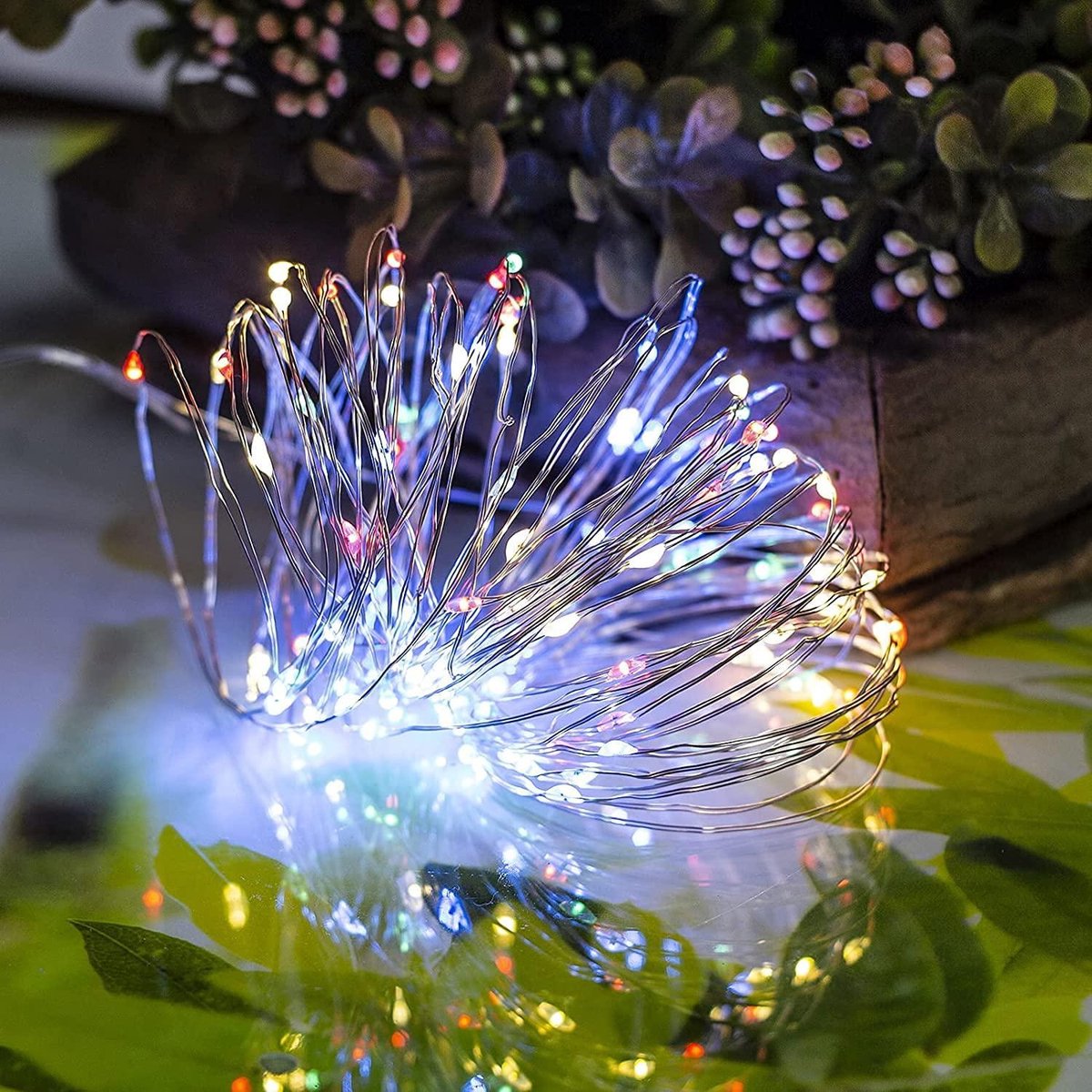Guirlande lumineuse féérique à LED de 5 m avec 100 LED multicolores, fonctionnant sur piles, pour une ambiance romantique et lumineuse, idéale pour Noël.