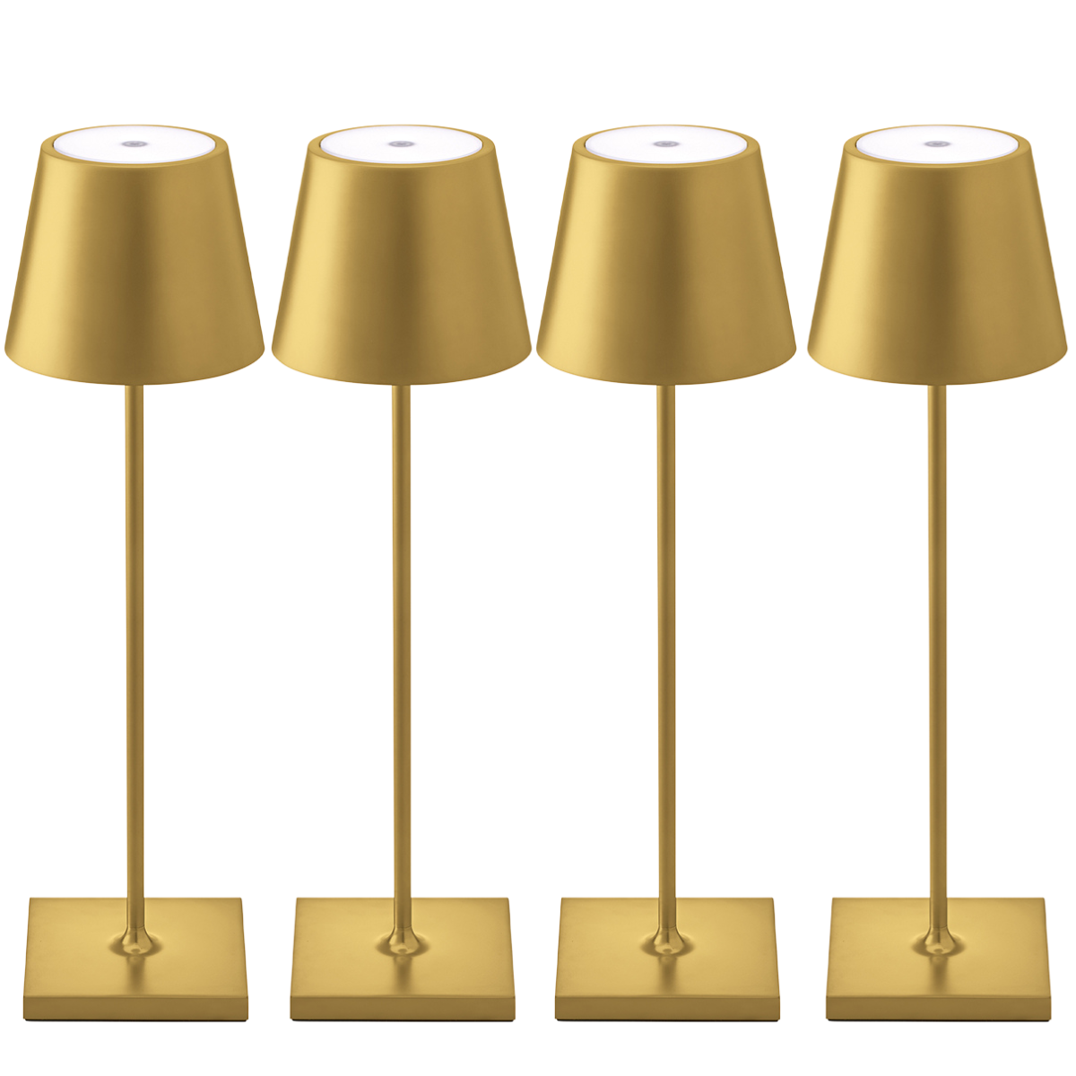 Lot de 4 lampes de table rechargeables, à intensité variable, étanches, 38 cm, couleur or, conformes aux normes néerlandaises.
