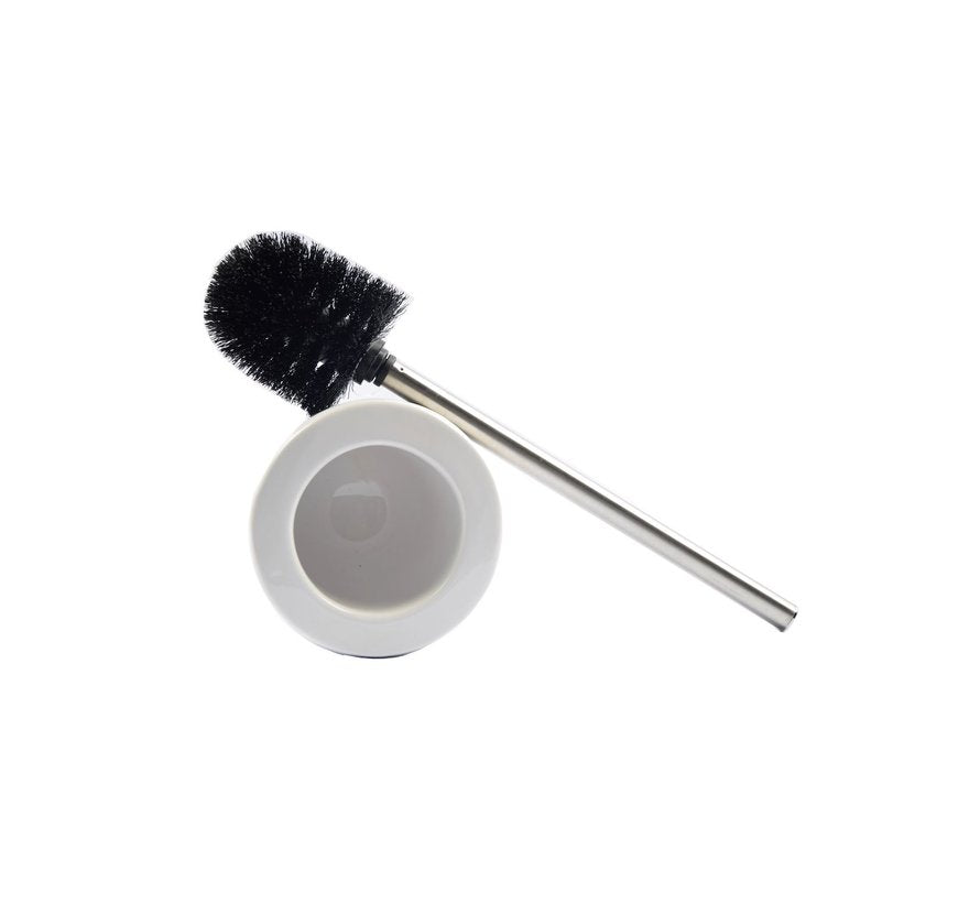 Brosse WC en céramique avec support - 40 cm - Blanche