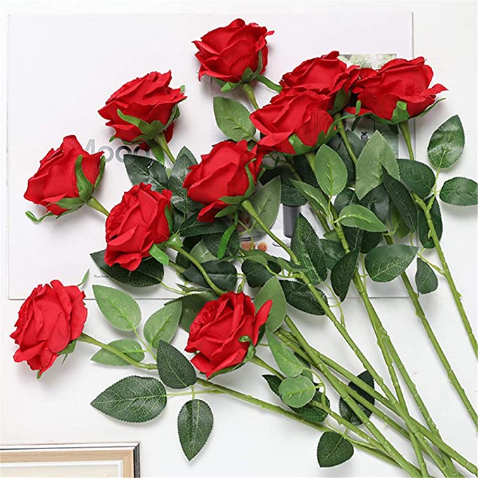 Rose artificielle rouge 76 cm, plante artificielle, branche artificielle