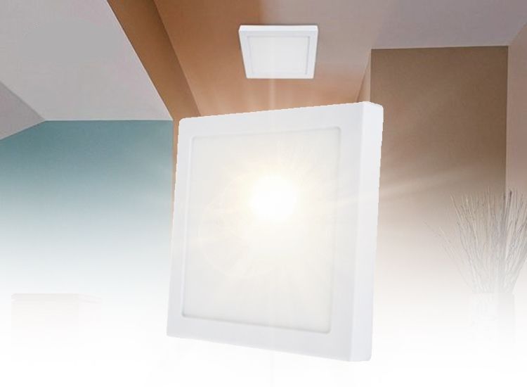 Plafonnier LED carré blanc 1200 lumens 3500K 22 x 22 cm