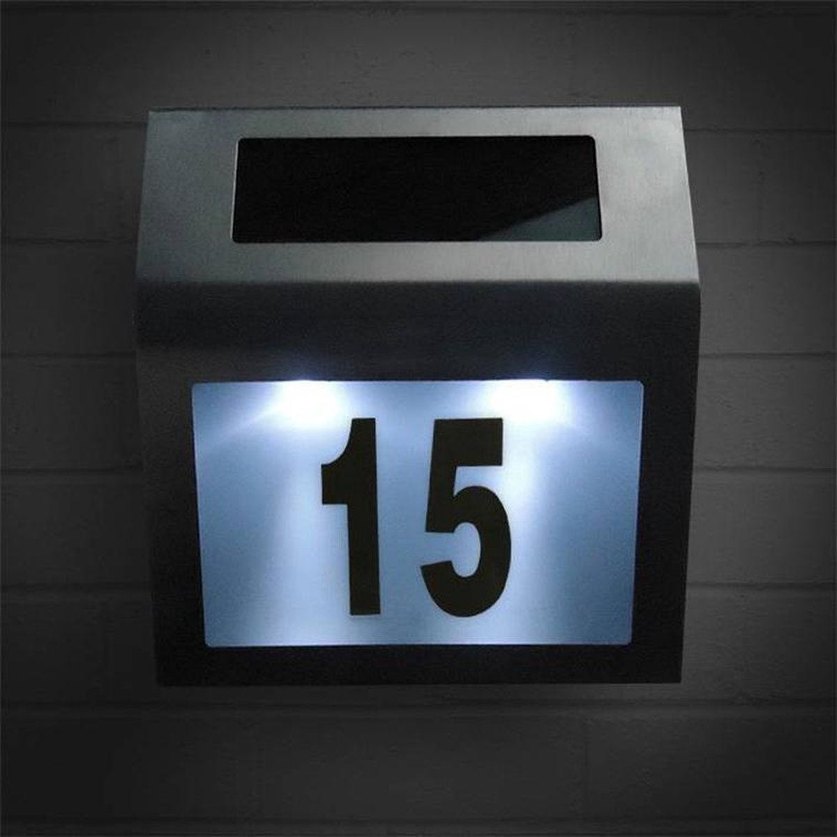 LED Buitenlamp Zonne-Energie RVS Met Huisnummer