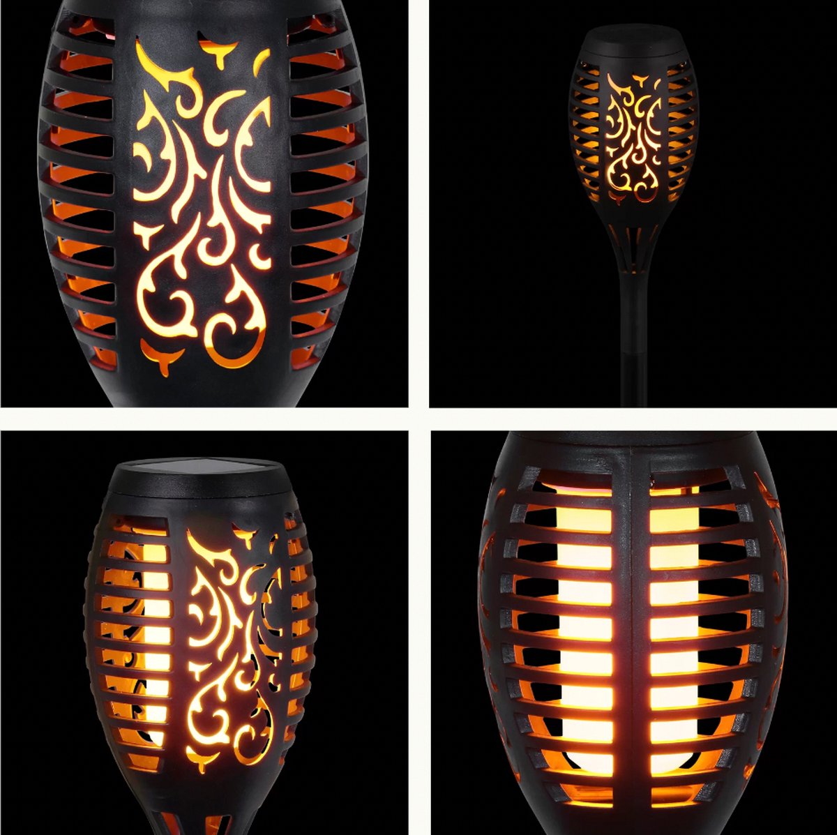 Torches solaires de jardin noires 50 cm à effet flamme pour éclairage extérieur de jardin et d'allée, IP65