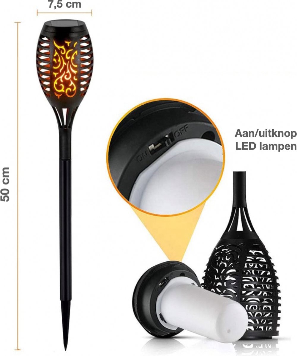 Solar Tuinfakkels zwart 4 stuks 50 cm vlam-effekt tuin en padverlichting buitenverlichting op zonneenergie IP65