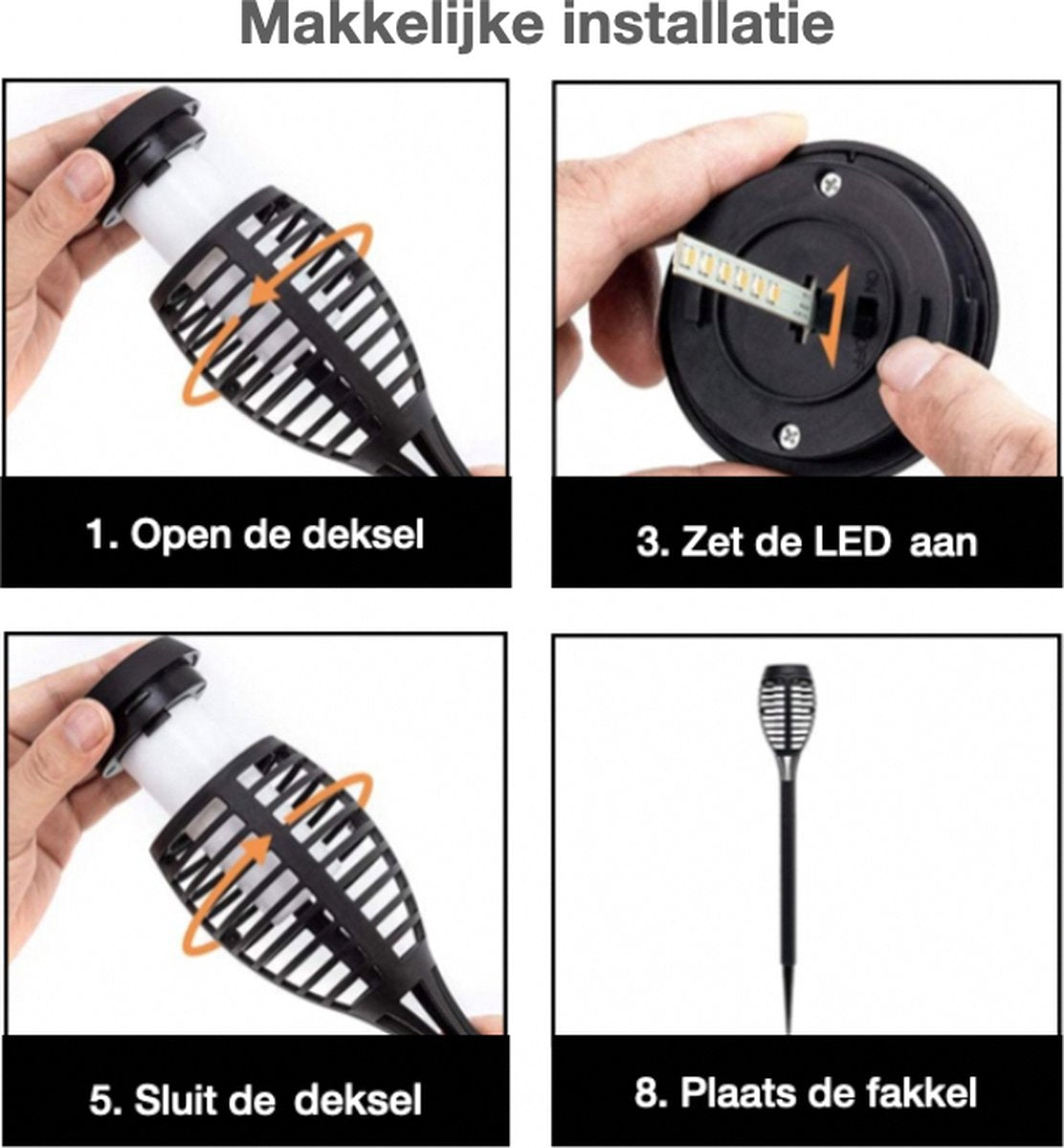Solar Tuinfakkels zwart 4 stuks 50 cm vlam-effekt tuin en padverlichting buitenverlichting op zonneenergie IP65