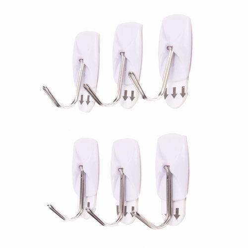 Lot de 6 crochets autocollants amovibles blancs de 2,1 x 3 cm