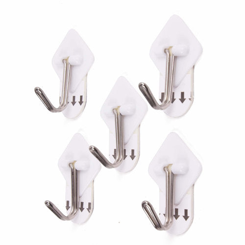 Lot de 5 crochets auto-adhésifs amovibles - 3,3 x 3,3 cm - Blanc