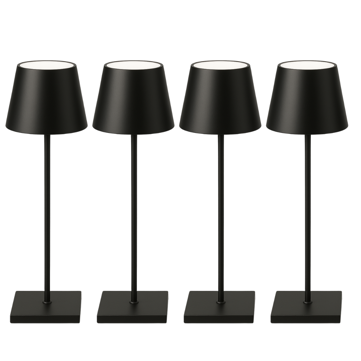 Lot de 4 lampes de table rechargeables, à intensité variable, étanches, 38 cm, noires, conformes aux normes néerlandaises.