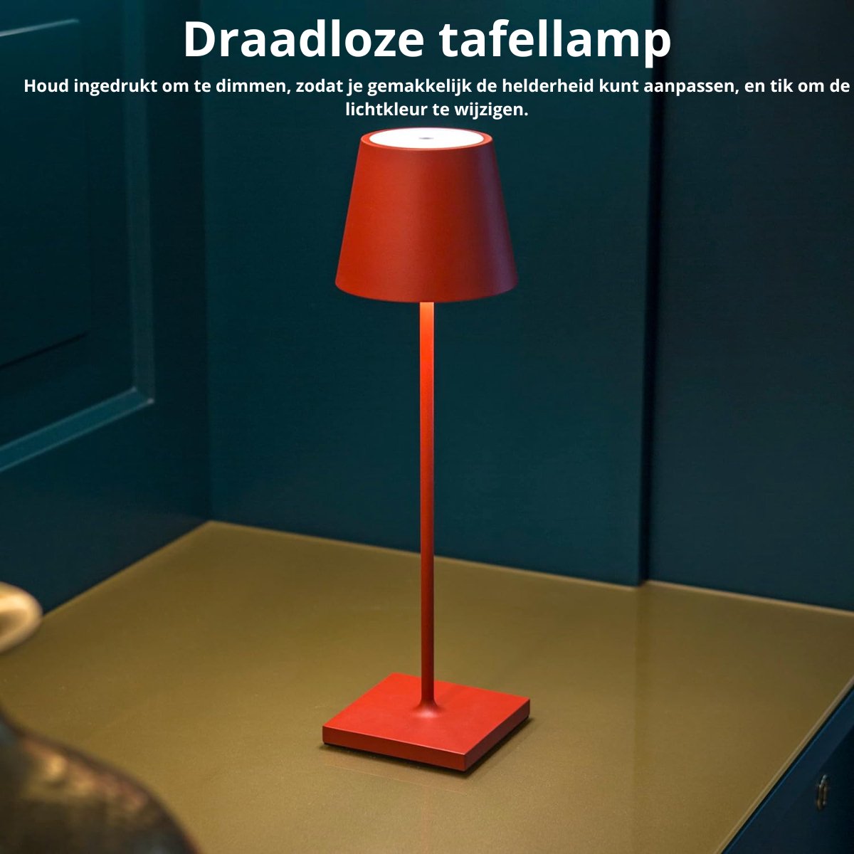Lampe de table rechargeable rouge étanche, lampe de bureau à intensité variable, 38 cm