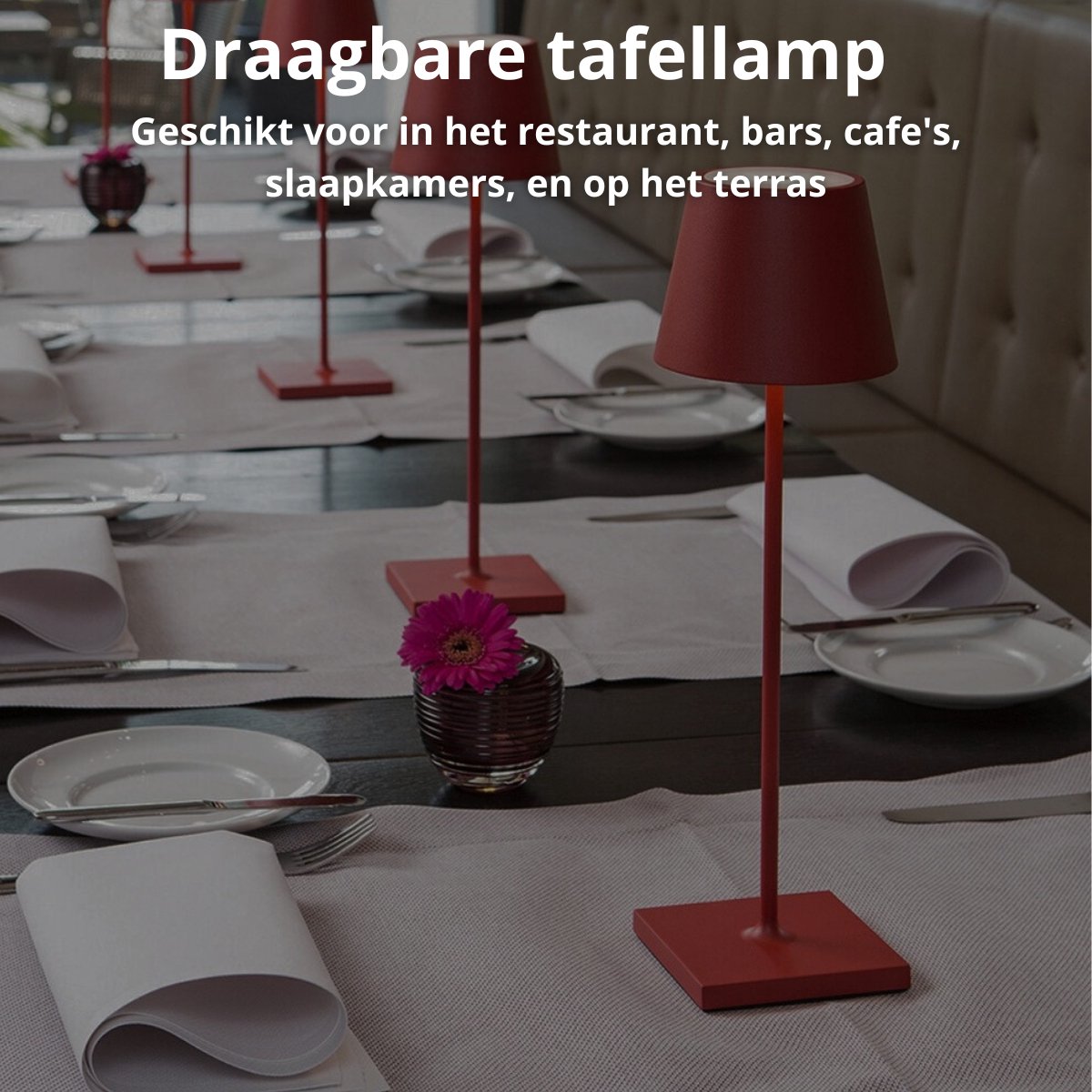 Lampe de table rechargeable rouge étanche, lampe de bureau à intensité variable, 38 cm