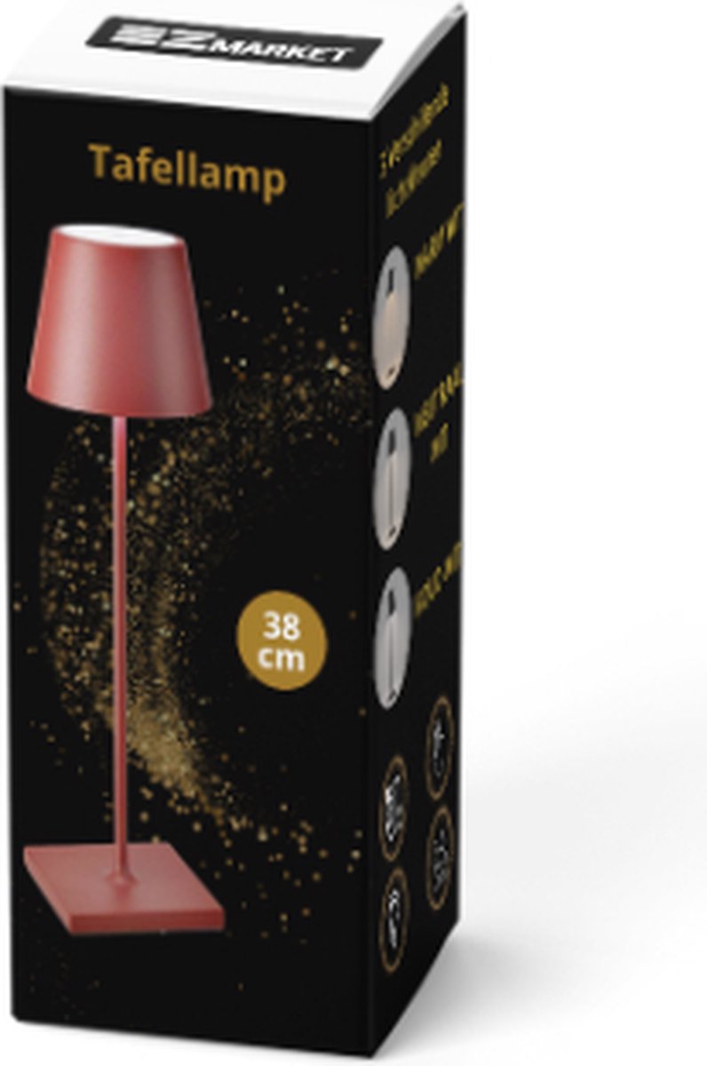 Lampe de table rechargeable rouge étanche, lampe de bureau à intensité variable, 38 cm