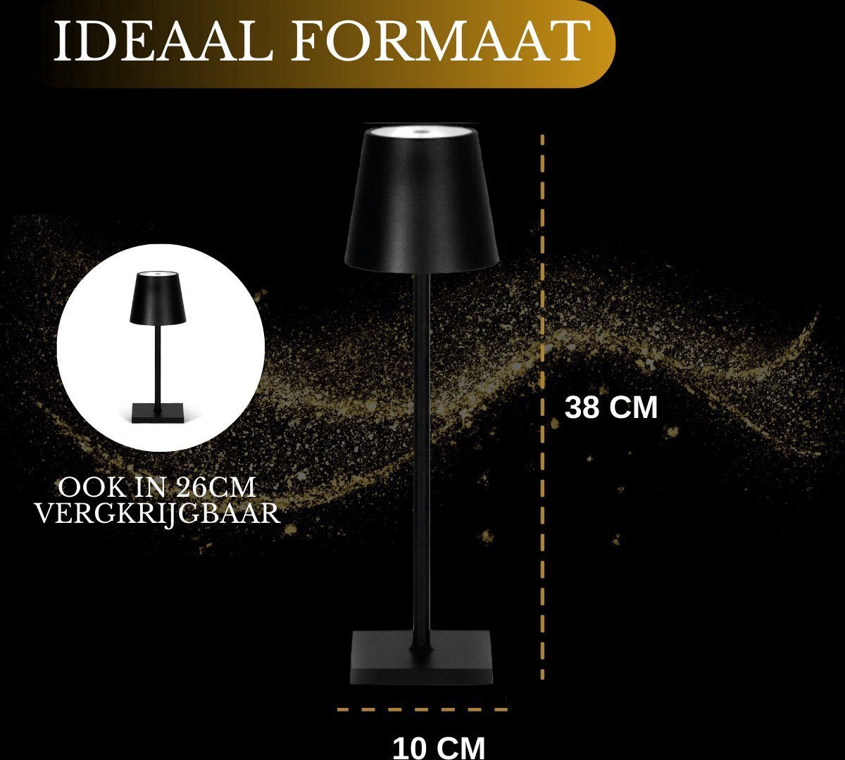 Lampe de table rechargeable noire étanche, lampe de bureau à intensité variable, 38 cm (lot de 6)