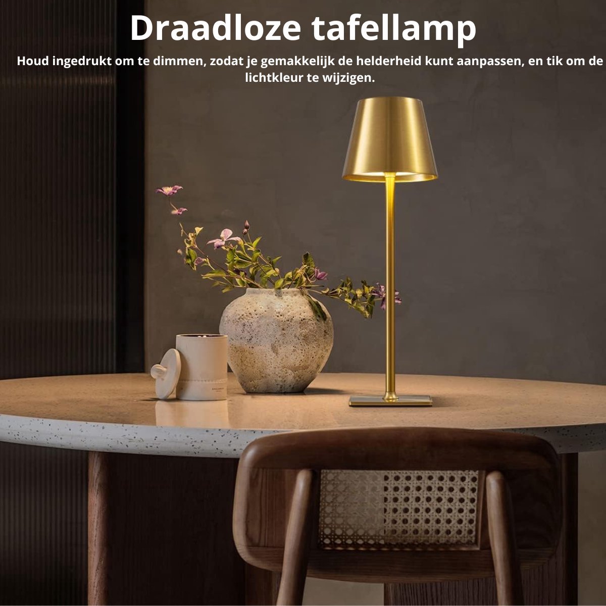 Lampe de table rechargeable dorée, étanche, à intensité variable, 38 cm (lot de 6)