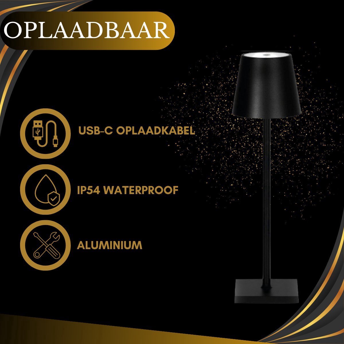 Lampe de table rechargeable noire étanche, lampe de bureau à intensité variable, 38 cm (lot de 6)