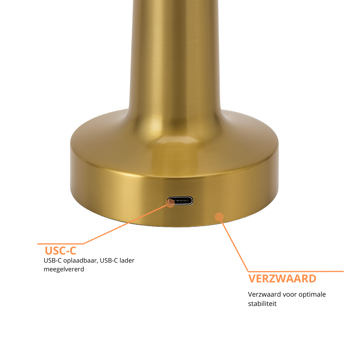 2 Stuks - Oplaadbare Tafellamp - Dimbaar - Waterdicht - 21CM - Goud - Dutch Standard