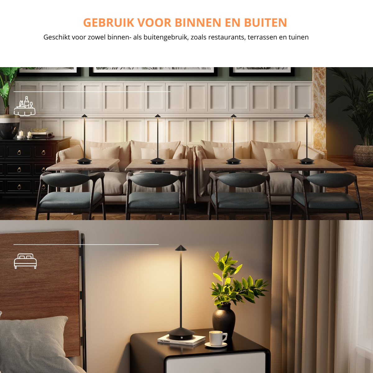 2 Stuks - Oplaadbare Tafellamp - Dimbaar - Waterdicht - 29CM - Zwart - Dutch Standard