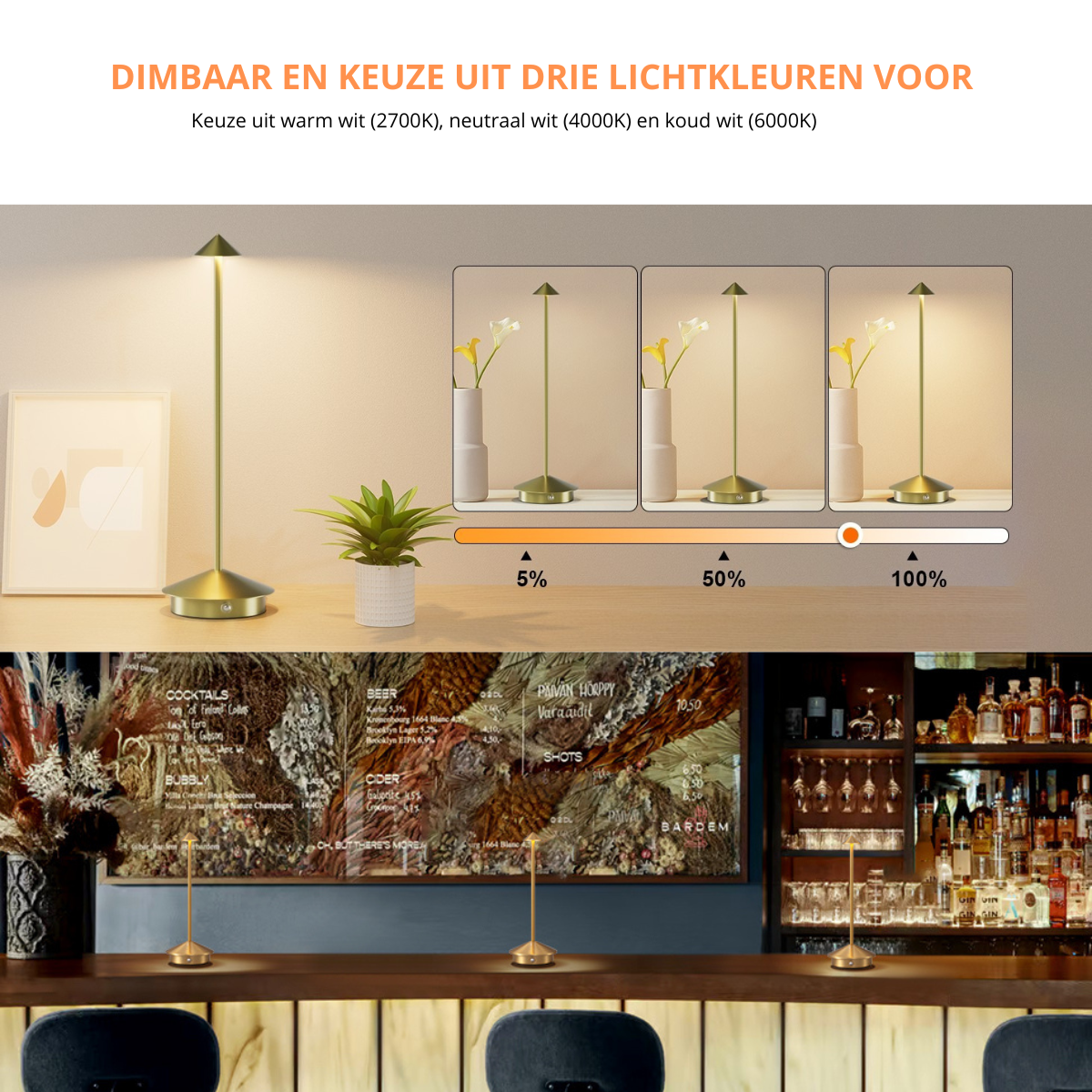 2 Stuks - Oplaadbare Tafellamp - Dimbaar - Waterdicht - 29CM - Zwart - Dutch Standard