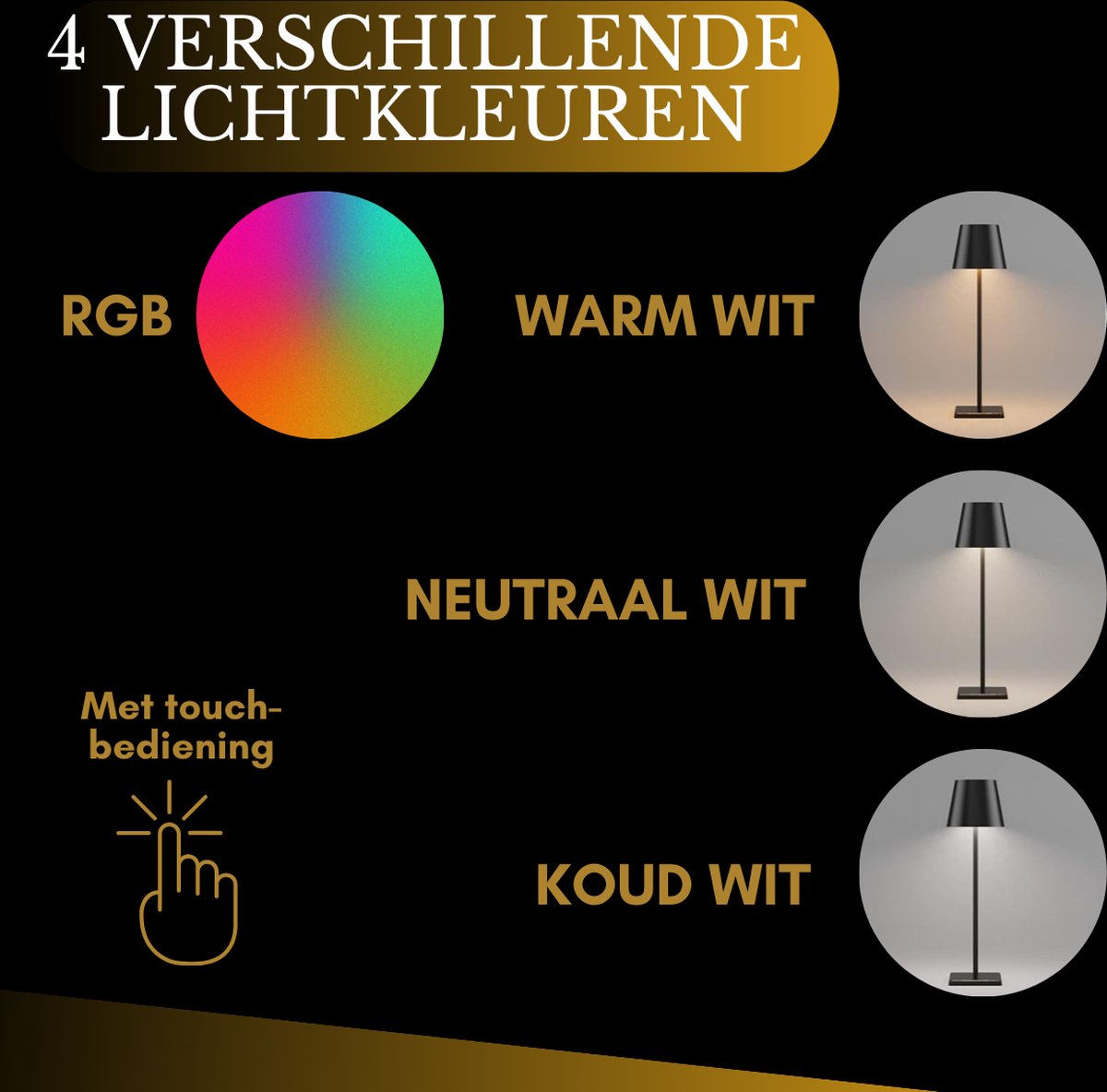 Oplaadbare Tafellamp - RGBWW - Dimbaar - Waterdicht - 38CM - Zwart - Dutch Standard