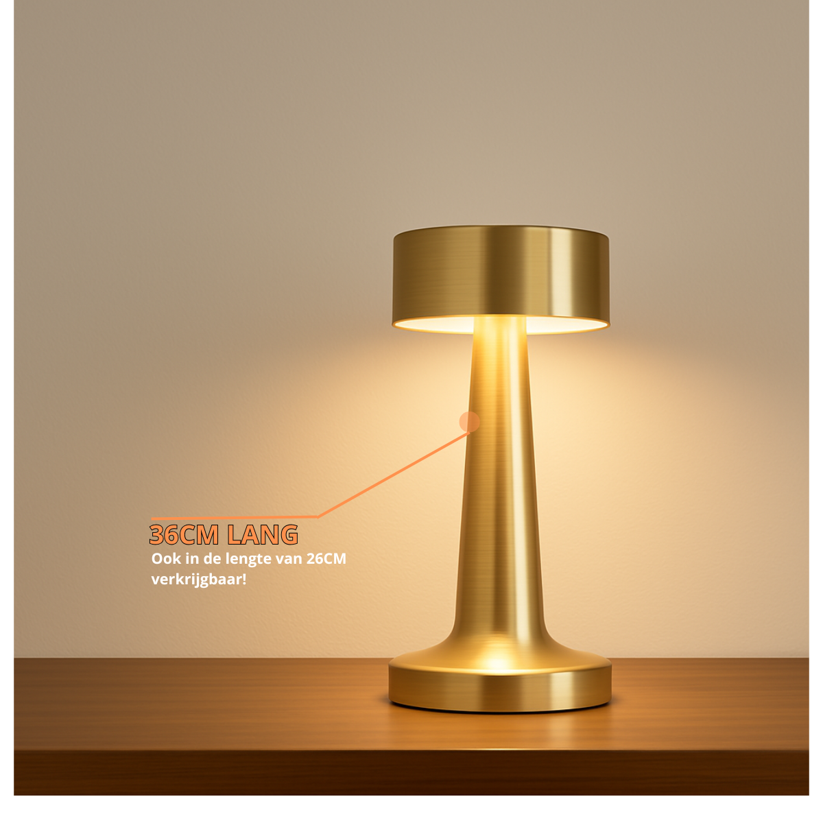 2 Stuks - Oplaadbare Tafellamp - Dimbaar - Waterdicht - 21CM - Goud - Dutch Standard