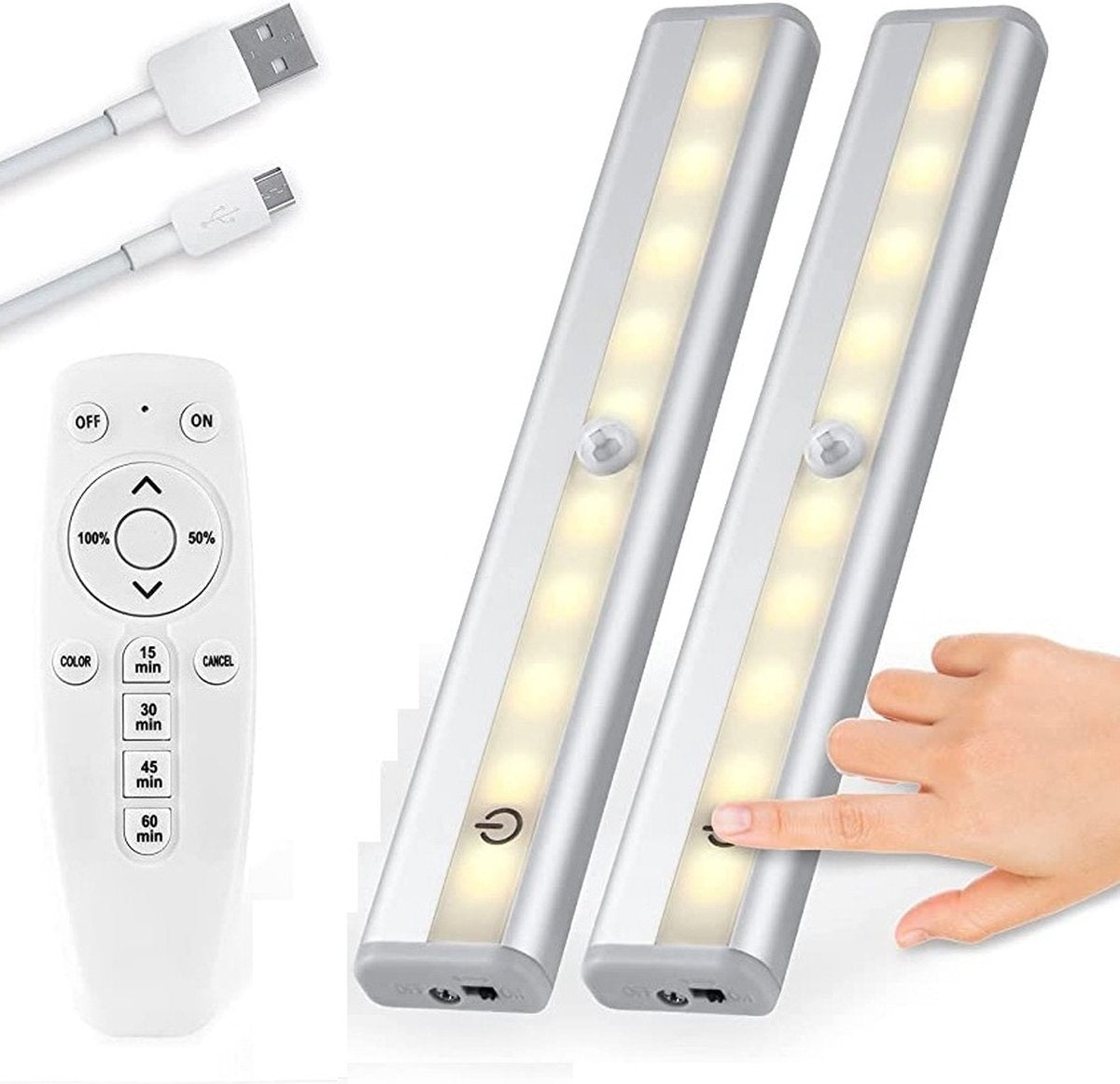 2 Stuks - Kastverlichting met bewegingssensor LED Kast Verlichting Keukenverlichting LED Incl Afstandsbediening Oplaadbaar Warm en Koud Licht