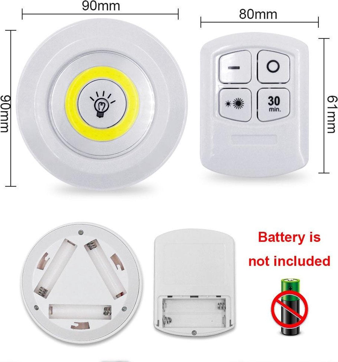 3 Stuks Draadloze ledlamp Kastverlichting Draadloze wandlamp Trapverlichting Draadloze ledspot Dimbaar Batterij