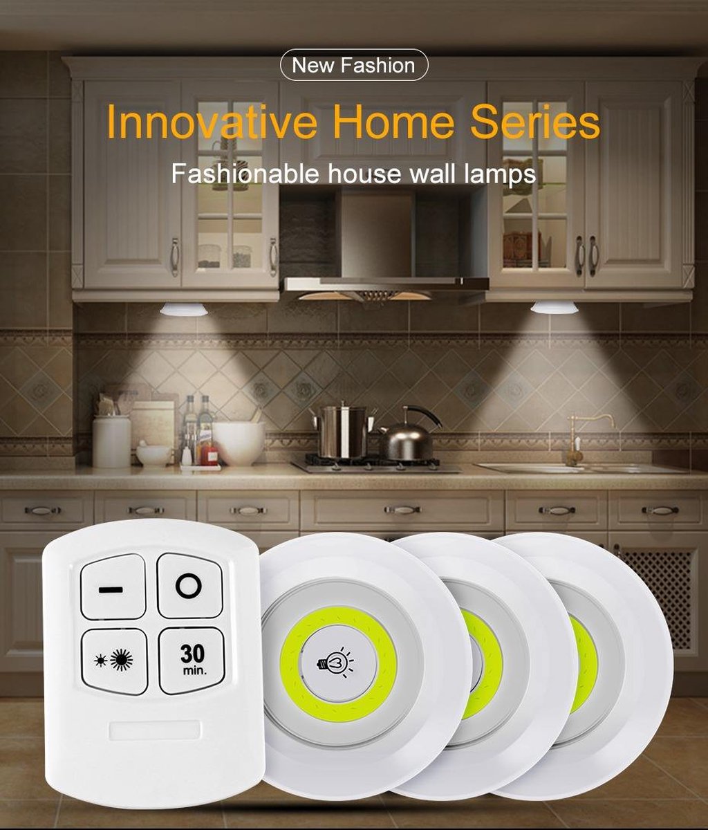 3 Stuks Draadloze ledlamp Kastverlichting Draadloze wandlamp Trapverlichting Draadloze ledspot Dimbaar Batterij