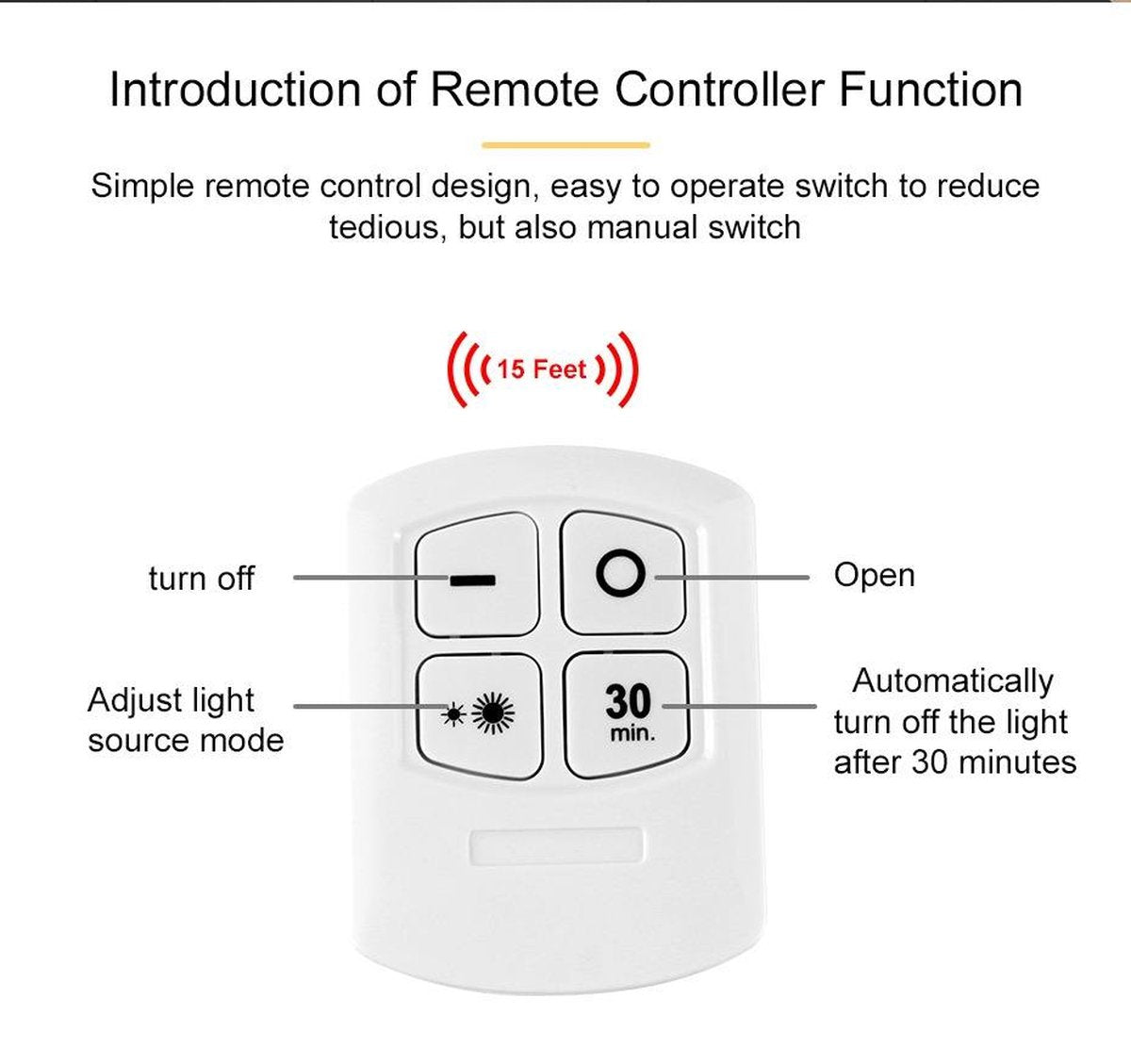 3 Stuks Draadloze ledlamp Kastverlichting Draadloze wandlamp Trapverlichting Draadloze ledspot Dimbaar Batterij