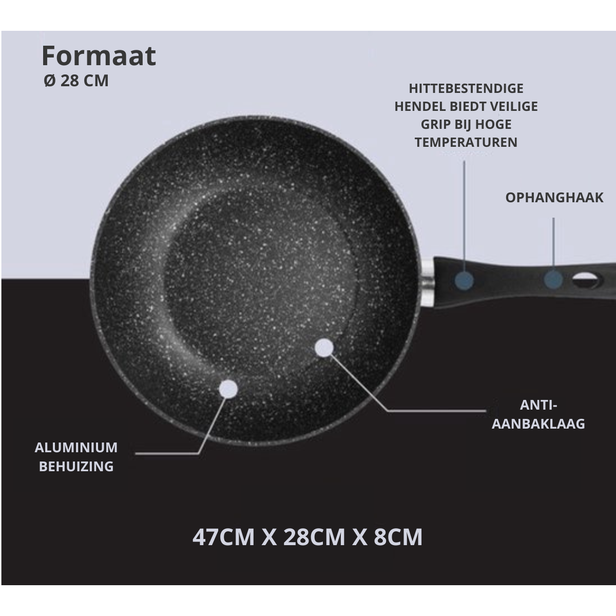 Wokpan Ø 28cm Inductie Anti-Aanbak Alle Warmtebronnen PTFE en PFAS vrij
