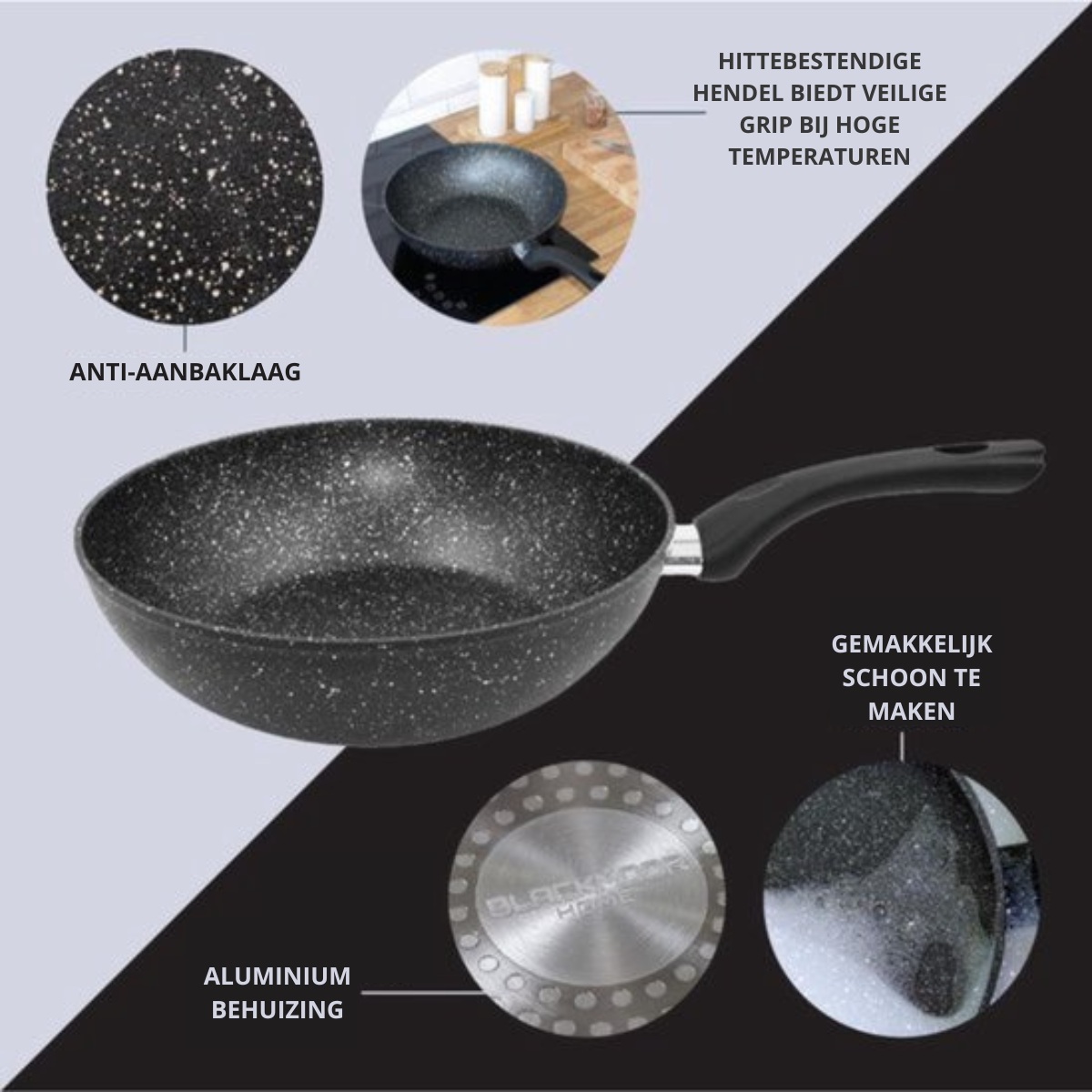 Wokpan Ø 28cm Inductie Anti-Aanbak Alle Warmtebronnen PTFE en PFAS vrij