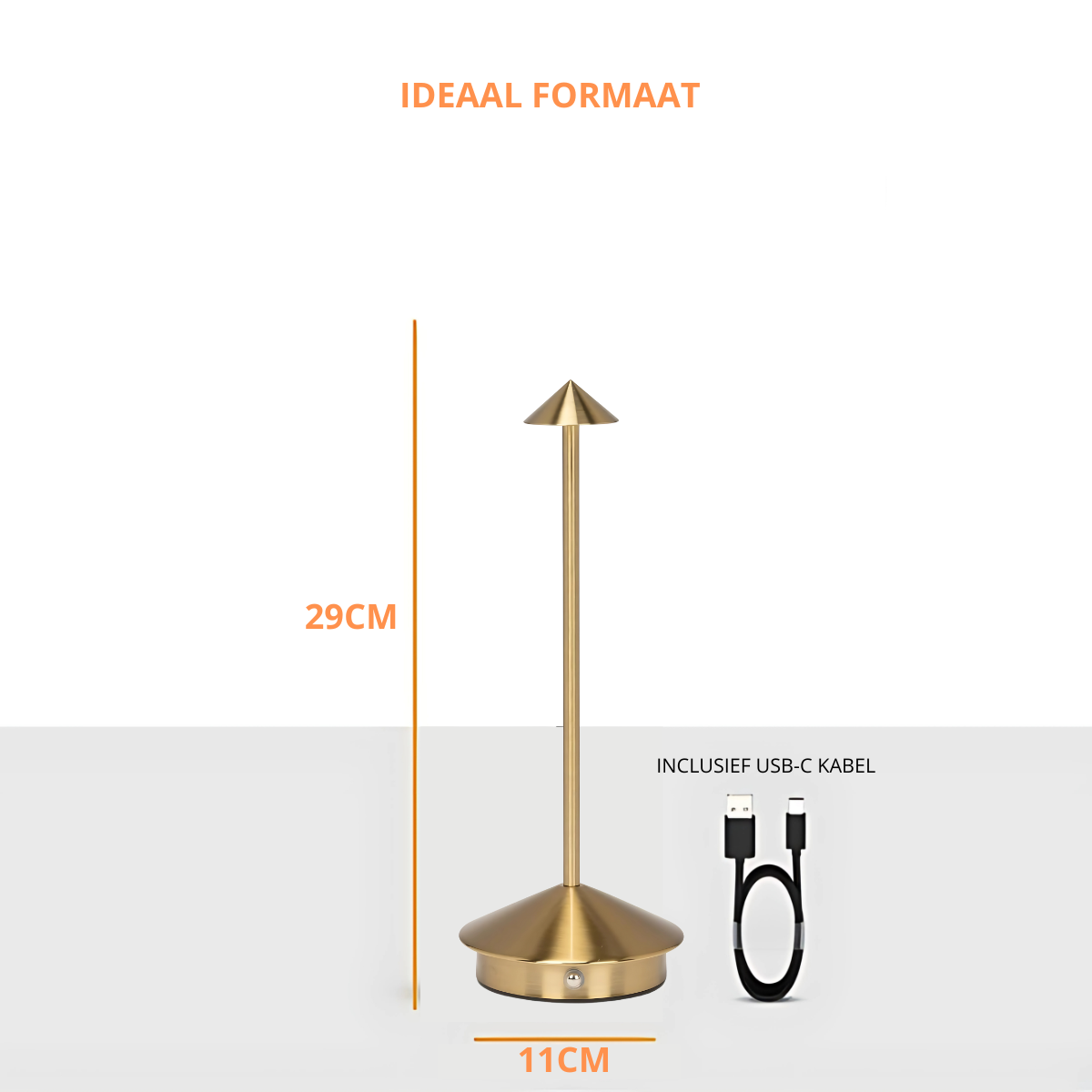 2 Stuks - Oplaadbare Tafellamp - Dimbaar - Waterdicht - 29CM - Goud - Dutch Standard