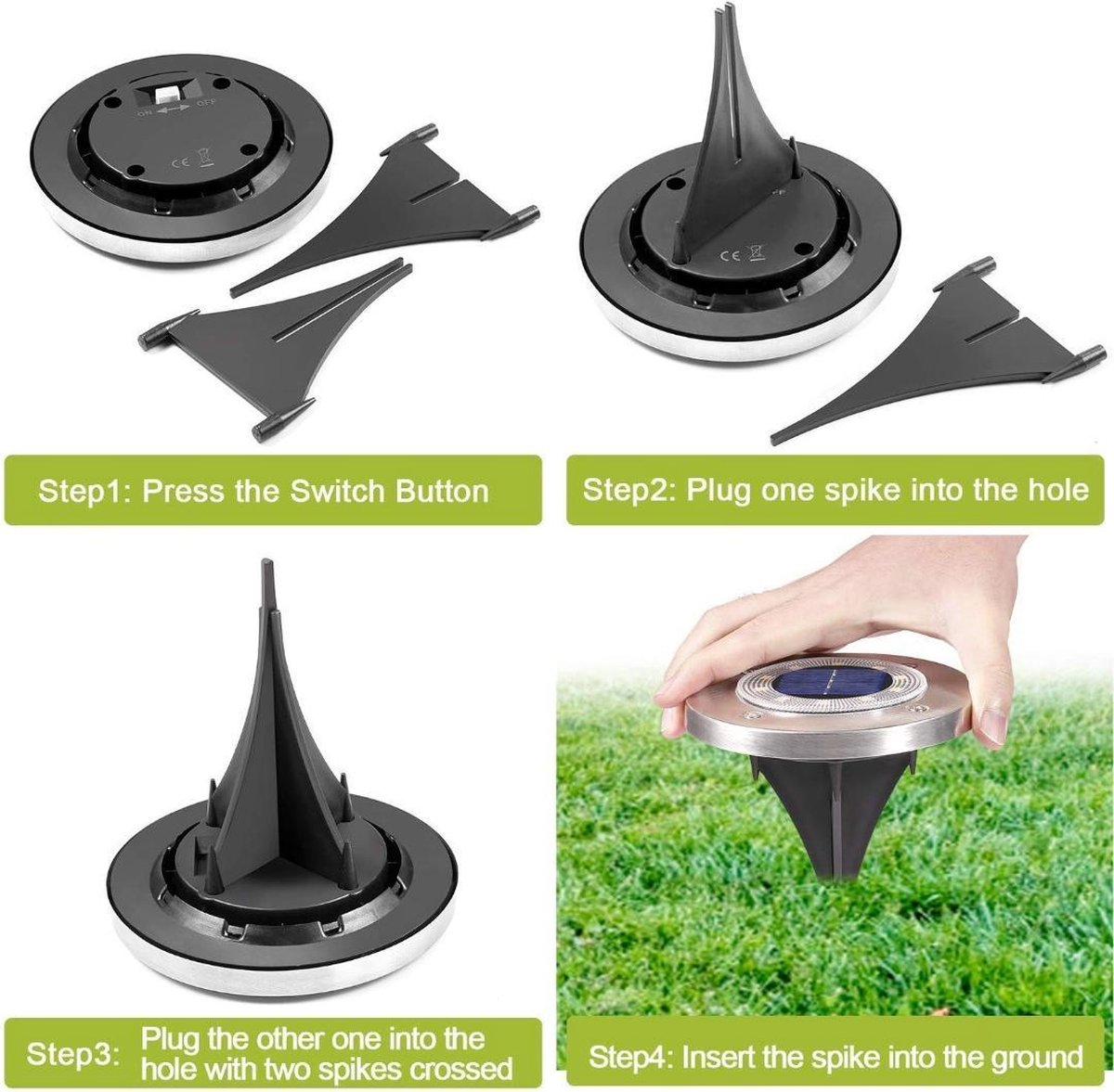 4 x LED Solar Grondspot Zwart - Solar Tuinverlichting - Buitenlamp - Tuinverlichting op Zonne-Energie